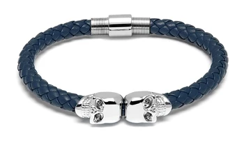 

(10pcs)Men Black Genuine Leather Braided Northskull Bracelet Men Charm Titanium Steel North skull Bracelet For Men Jewelry Gift