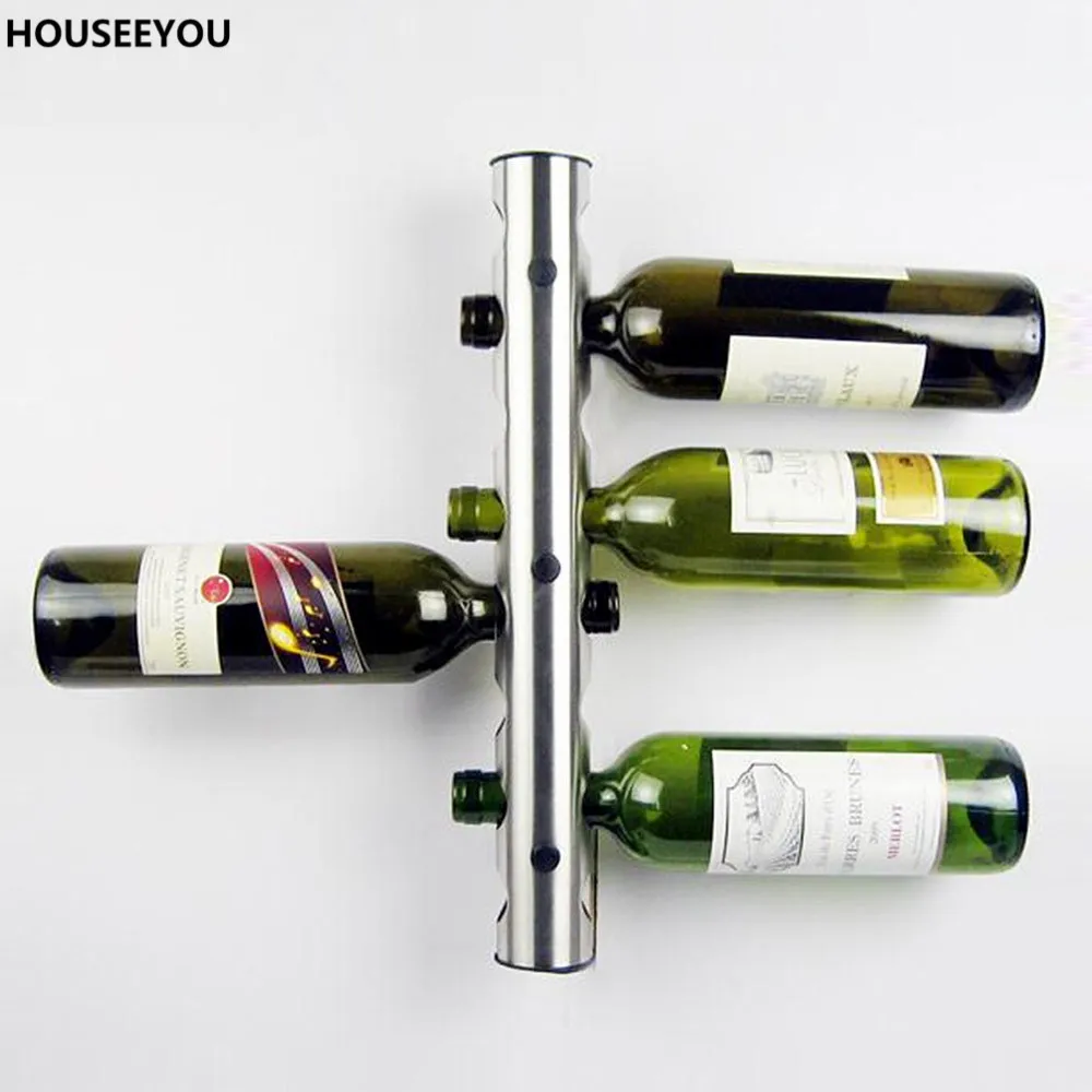Stainless Steel Wall Mounted Pipe Wine Rack Wine Storage Holder Shelf