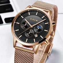LIGE New Watch Men Luxury Brand Chronograph Mens Watches Fashion Waterproof Quartz Clock Gift Gold Watch Male Relogio Feminino new luxury watch brand guanqin quartz watch men steel fashion clock male waterproof watches with calendar chronograph luminous