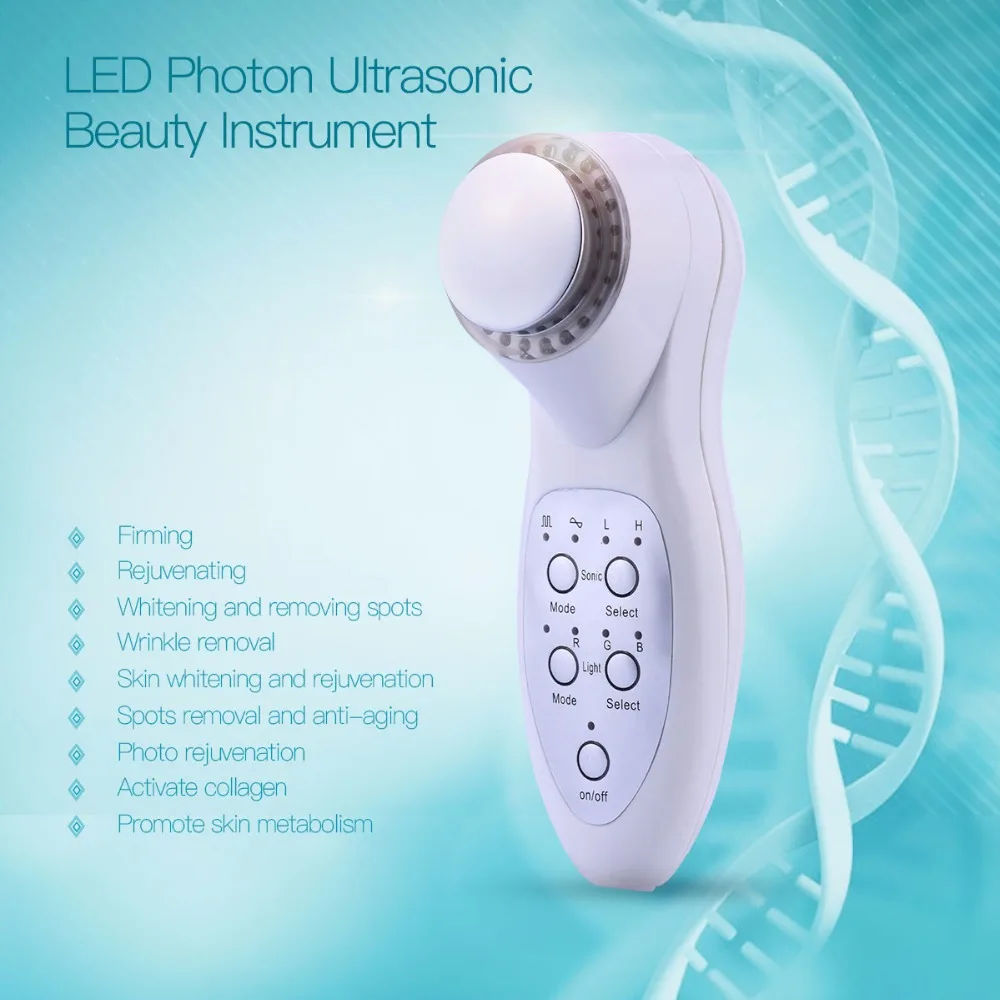 

Portable 7 Color 3MH Led Photon Ultrasonic Ultrasound Facial Skin Care Cleaner Anti Aging Wrinkle Remover Beauty Massager Device