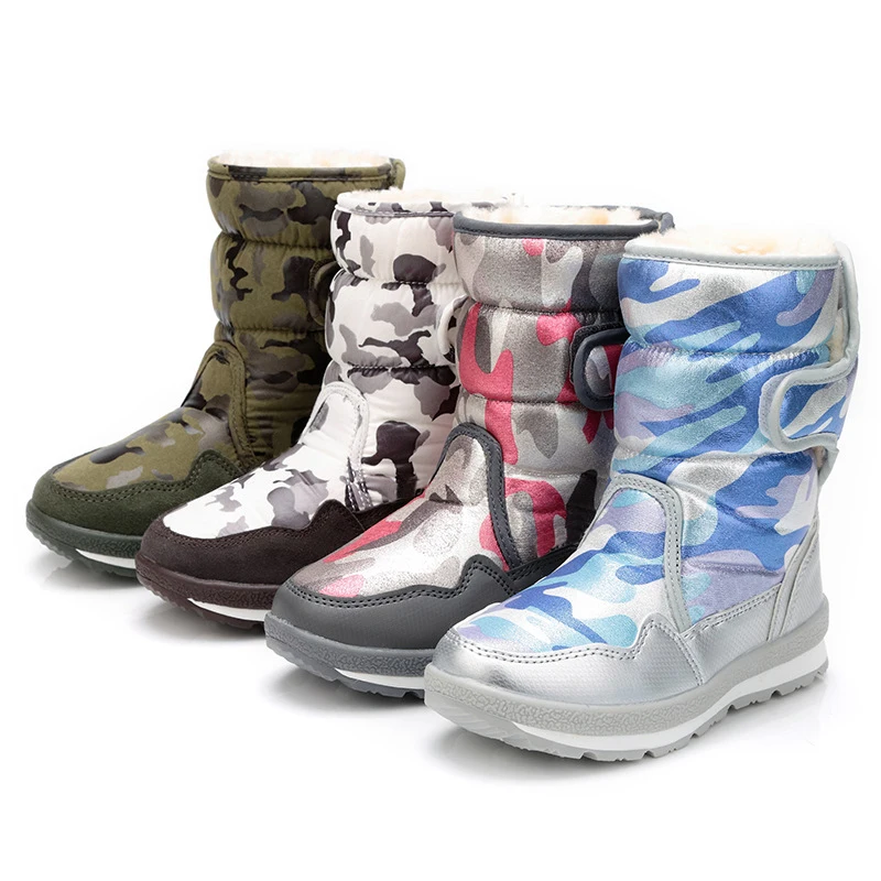 

Kalupao Girls Snow Boots Fashion Camouflage Winter Boots With Fur Inside High Cup Warm Plush Boots