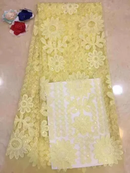 

2019 High Quality African Lace Fabric French Tulle Lace Fabric Appliqued 5 Yards Net Lace For Wedding Dress D62