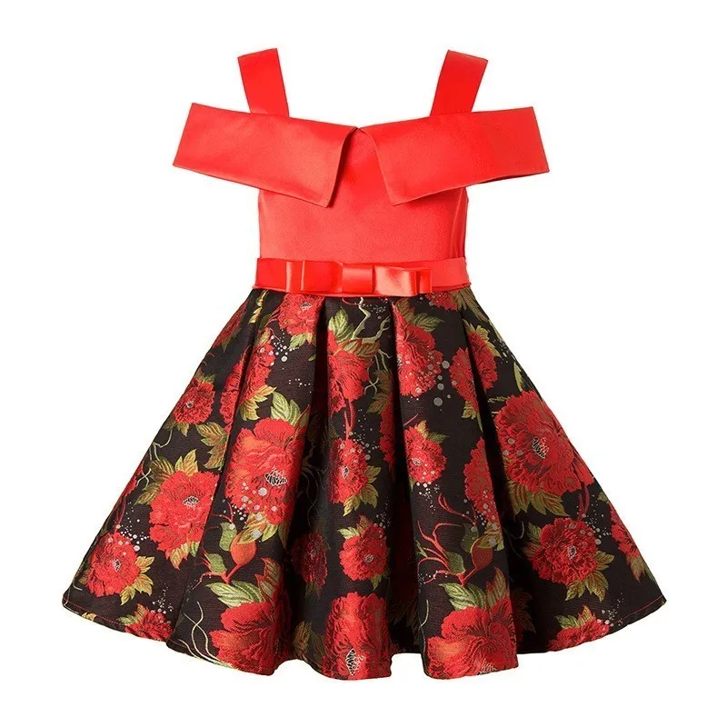 Aile Rabbit New Fashion Sequin Flower Dress Party Birthday Wedding Princess Toddler Baby Girls Clothes Children Kids Dresses - Цвет: red 7662