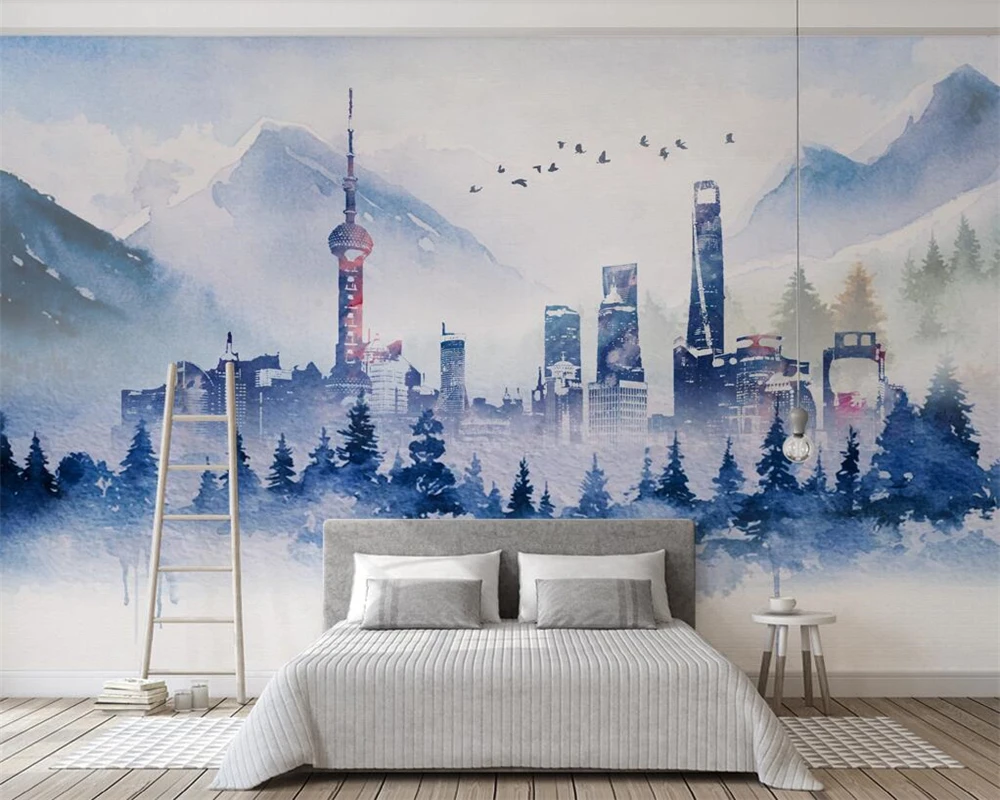 Beibehang Custom wallpaper home decor mural abstract ink architecture