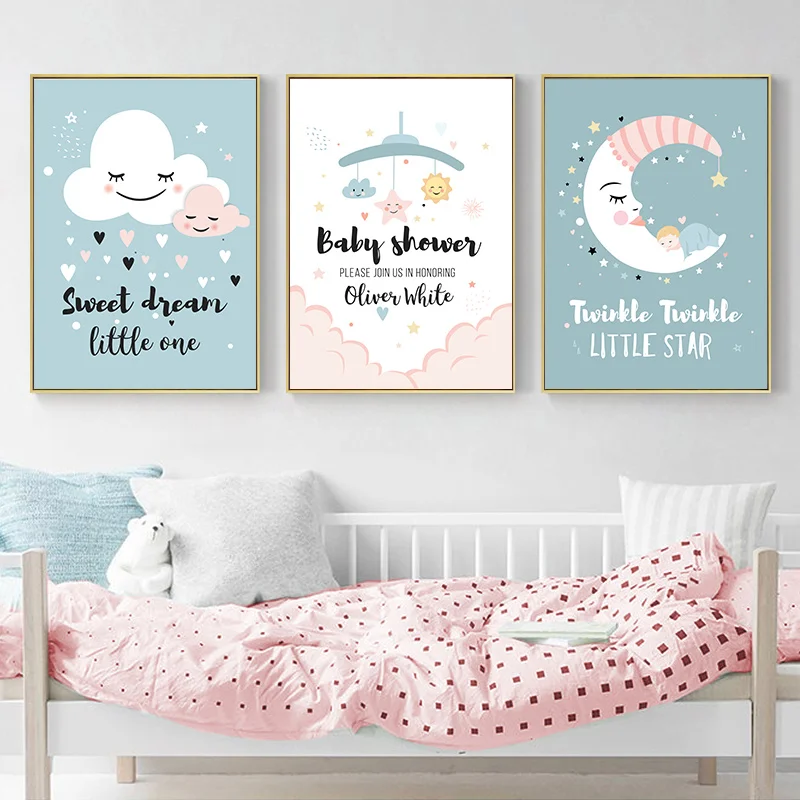 

TAAWAA Moon Star Clouds Canvas Poster and Print Nursery Quotes Painting Nordic Wall Art Picture Kids Baby Room Home Decoration
