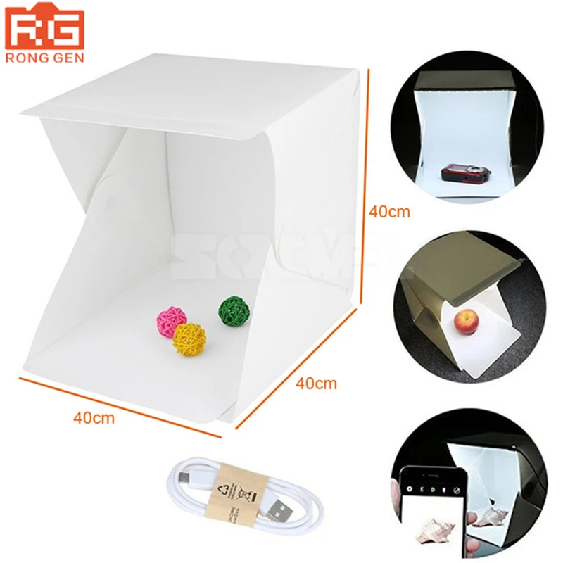 

RG Studio Diffuse Softbox Folding Camera Photography Box With LED Light Black White Background Photo Studio Accessories