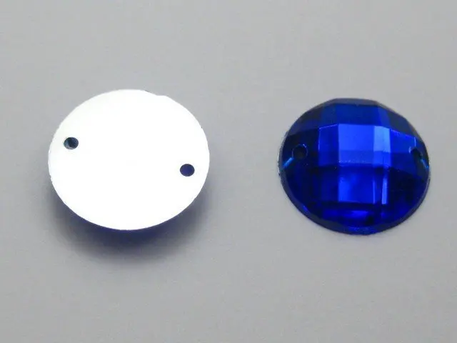 

100 Royal Blue Flatback Acrylic Rhinestone Round Button 14mm Sew on bead