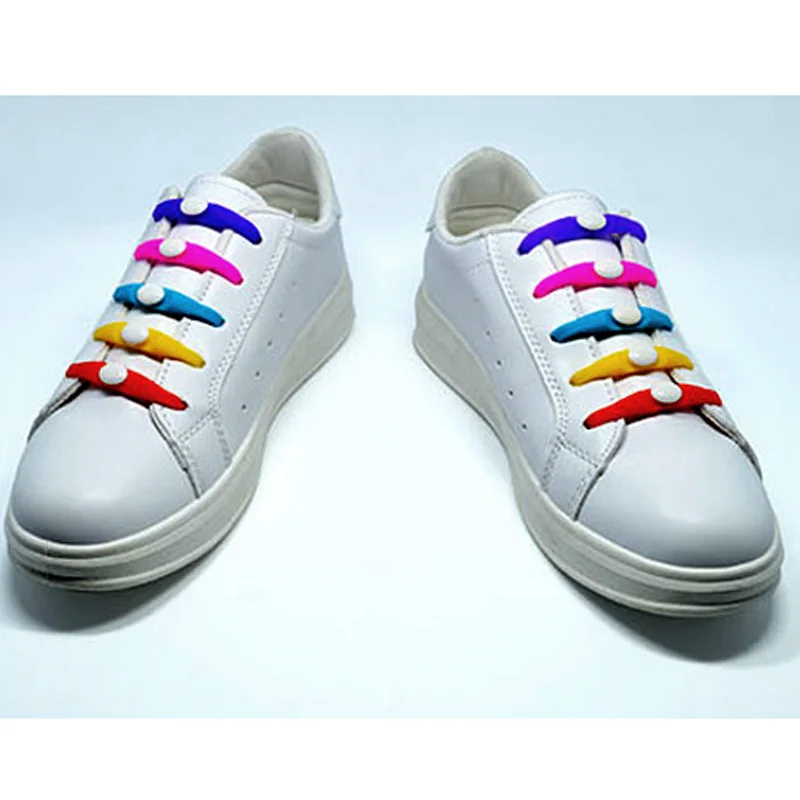 JUP1-12 Sets(12 Root/Set)Pure White Lace Shoelace Flat Elastic Silicone Men Women Sneakers Sport Basketball Running Shoes Round