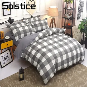

Solstice Home Textile King Queen Twin Bedding Sets Plaid Geometric Duvet Quilt Cover Pillowcases Flat Sheet Boy Girl Teens Linen