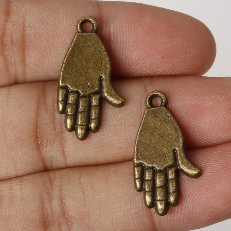 7pcs/lot 13*24mm Antique Bronze Plated Zinc Alloy Metal Charms Hand