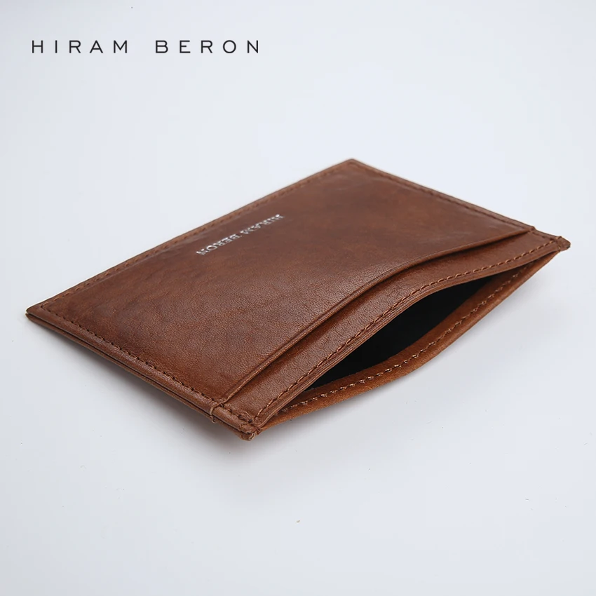 Hiram Beron мужской кожаный держатель для карт RFID Блокировка мини кошелек растительного дубления кожа ID держатель натуральная кожа на заказ кошелек