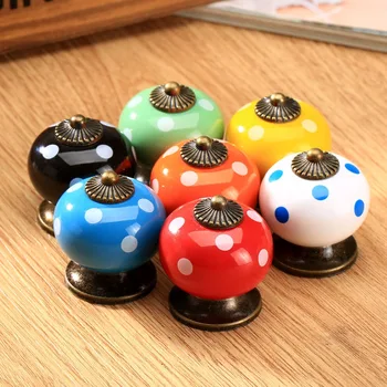 1Pc Round Ceramics Drawer Knob Furniture Cabinet Knobs and Handles Door Handle Drawer Cupboard Kitchen Pull Handle Colorful