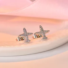 Новая мода белый циркон Самолет Серьги гвоздики для женщин дамы обувь девочек подарок на день рождения ювелирные изделия