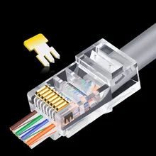 OULLX 20/50/100pcs connettore RJ45 6U placcato in oro passaggio attraverso cavi Ethernet modulo spina rete teste di cristallo Cat5 Cat5e