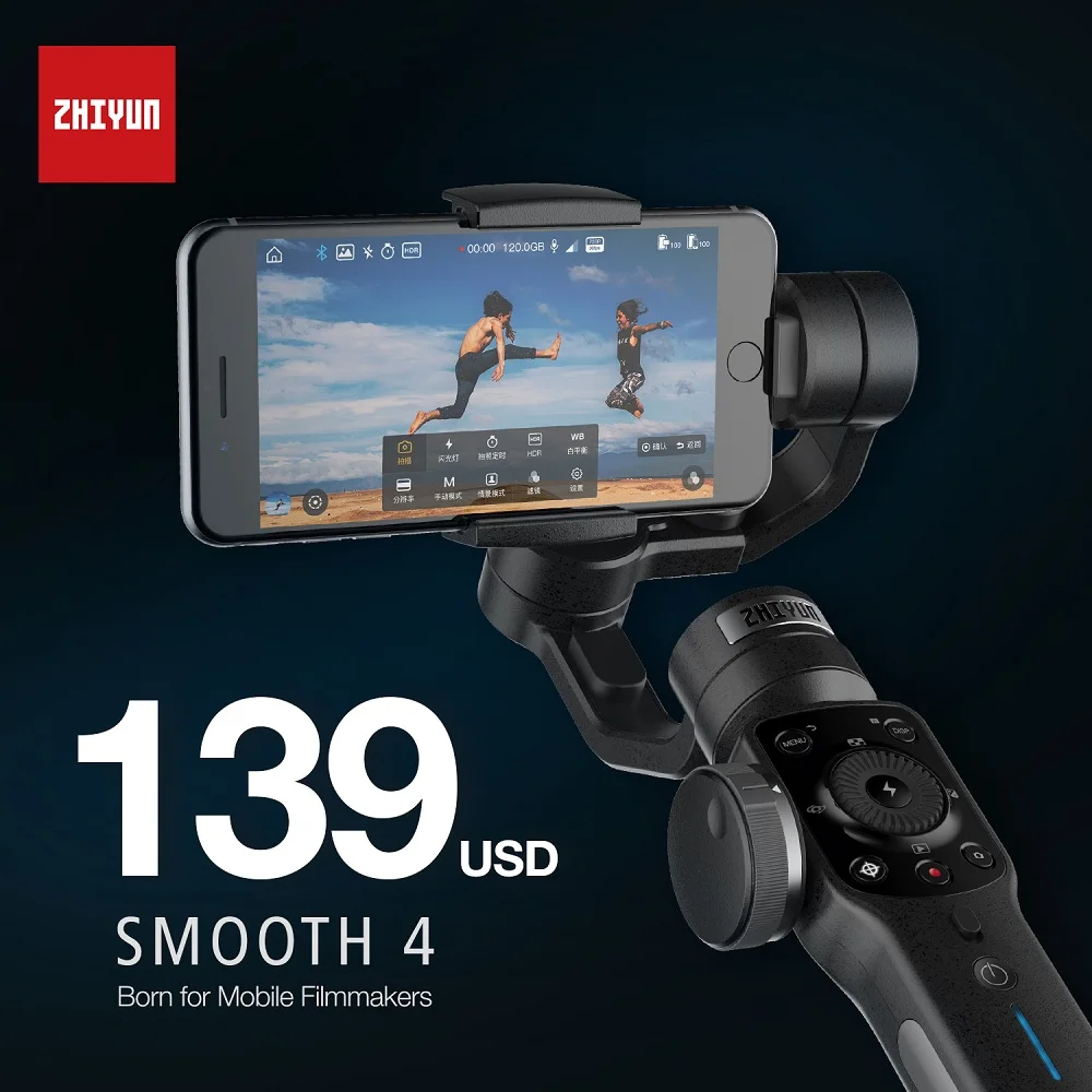 zhiyun Чжи Юн гладкой 4 ручной 3-осевой стабилизатор на шарнирном замке для смартфона для Iphone Sumsang экшн-Камера Gopro PK гладкая Q