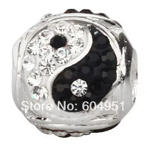 

1PCS/lot Sterling Silver European Yin Yang Charm Bead With Austrian Crystal Wholesale Fits Pandora Style DIY Bracelets