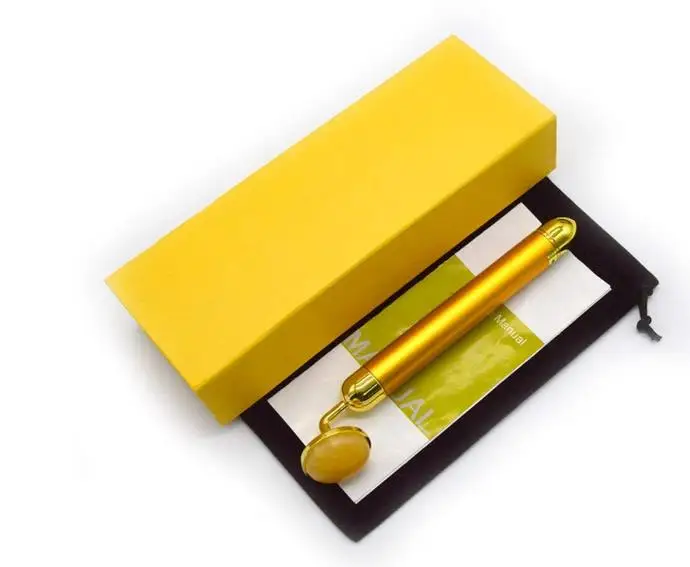 24K beauty Bar V лицо артефакт подтяжка лица палка для массажа лица нефритовый роликовый лицевой спа-массаж для тела - Цвет: WITH BOX