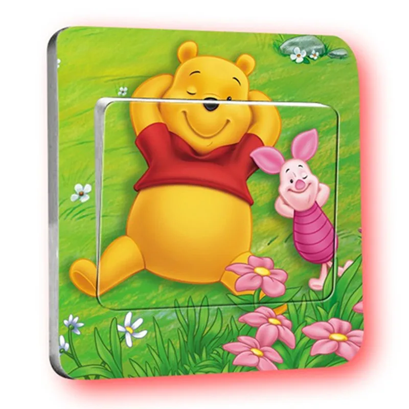 

2pcs 9*9cm Winnie Bear switch wall stickers the Pooh anime 3d vinyl decals kids room decoration cartoon wallpaper mural 3 styles