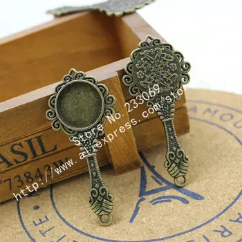 

10pcs/lot Antique bronze Metal Alloy mirror 18mm Round Cabochon Pendant Settings Jewelry Blanks Charms T0022