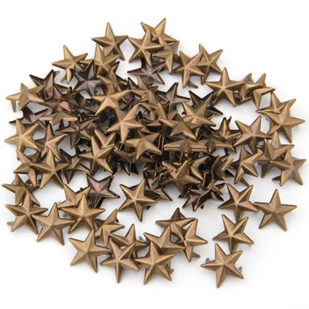 100pcsStarRivetsLeatherCraftDIYBronzeColorforRockPunkBag