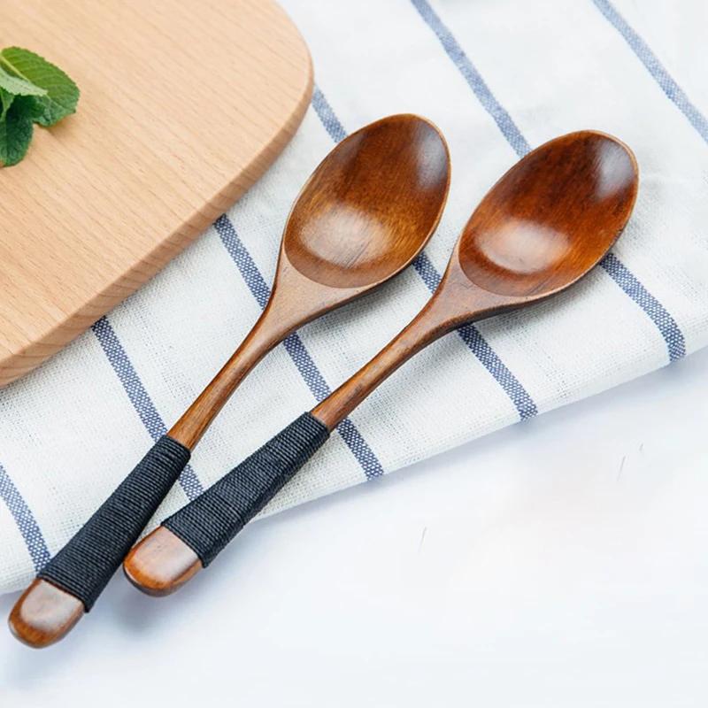 1 cuchara de sopa de madera estilo japonés de madera natural para vajilla de bambú 