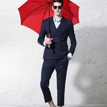 Двубортный мужской свадебный костюм платье, костюм мужские костюмы культивировать свою мораль Мода(пальто+ жилет, брюки