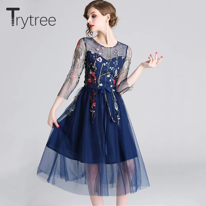 Летнее романтическое Повседневное платье Trytree 2020 женские ажурные платья до