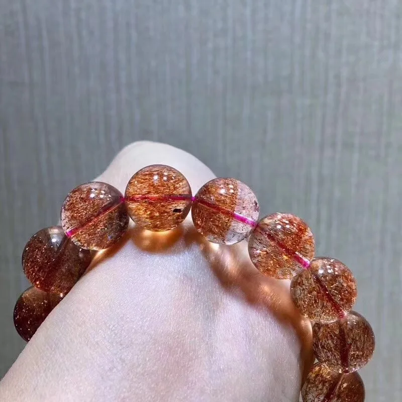 14 мм натуральный Lepidocrocite кварцевый браслет женский мужской красный супер 7 подарок круглый шарик подарок стрейч Счастливый Солнечный камень ювелирные изделия