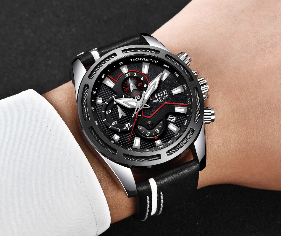 Reloje 2018 LIGE Для мужчин часы мужские кожаные автомат кварцевые часы Для мужчин брендовые Роскошные Водонепроницаемый спортивные часы Relogio