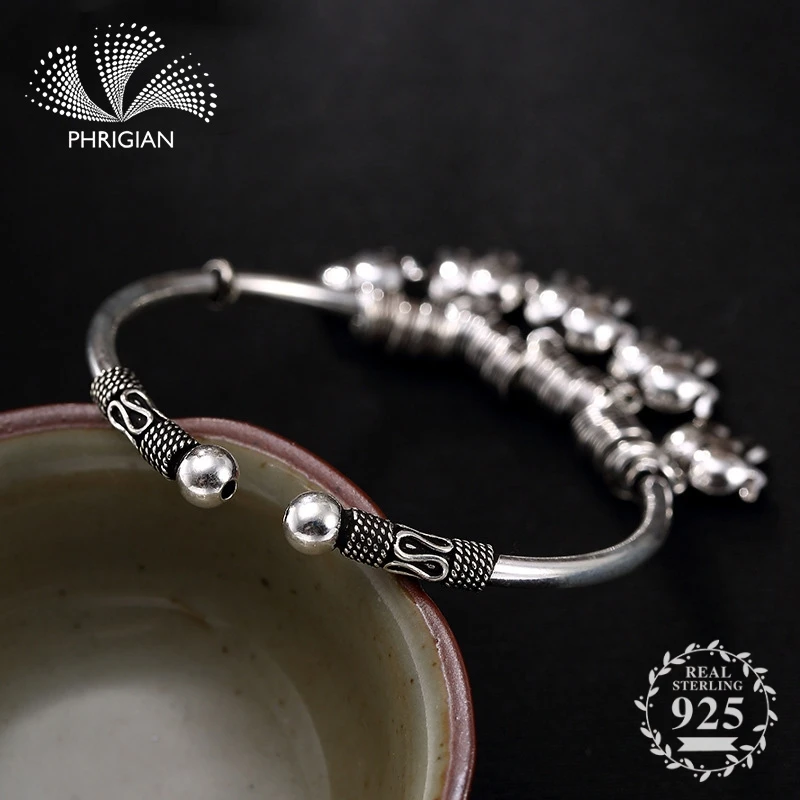 

NOT FAKE S990 Fine Jewelry 925 Sterling Silver Bangle S925 Vintage Ethnic totem elephant Natural flea market Luxury retro