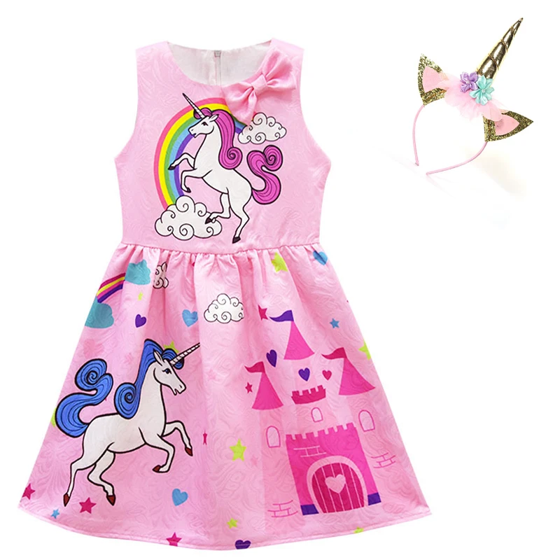 Платье для маленьких девочек костюм единорога Детское праздничное платье одежда