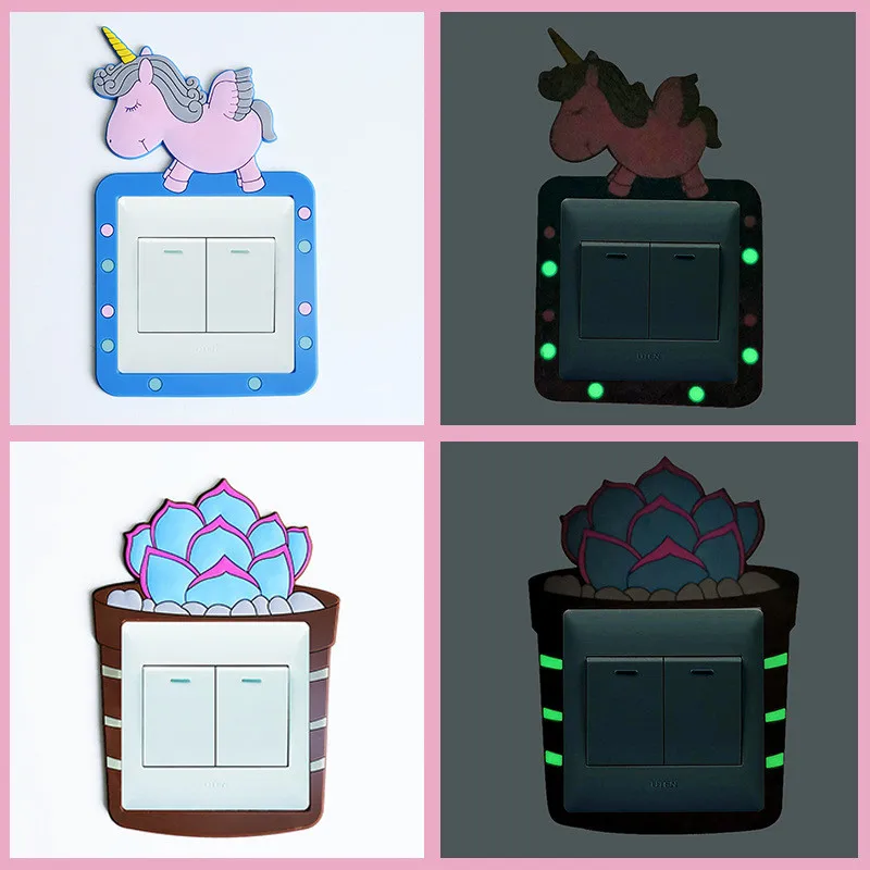 

2019 Cartoon Unicorn Flamingo Cover 8.5*8.5cm Switch Sticker Room Decor 3D Wall Silicone Luminous Light Outlet Wall Sticker