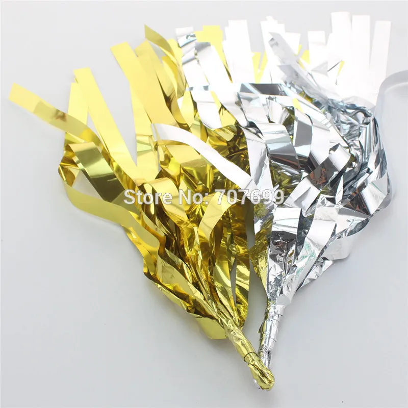 Free shipping tissue garlands foil gold tassels, foil silver tassels