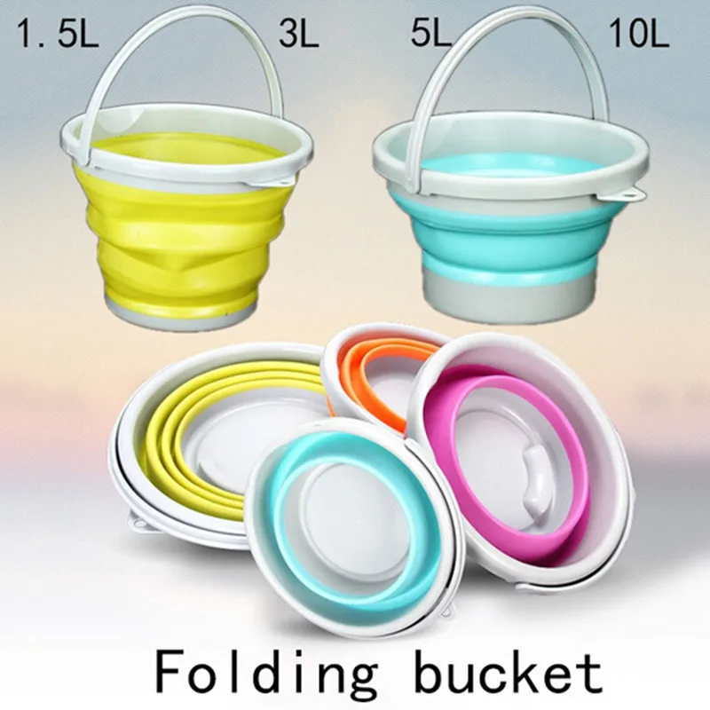 1.5L-10L Portable Folding Bucket for Fishing Promotion Folding Bucket camping Car Wash Outdoor Thick Silicone Fishing Supplies