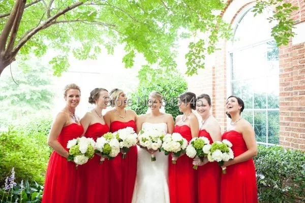 Рукавов красное платье невесты с плеча Pleat шифон милая Vestidos феста свадьбы горничной лонго