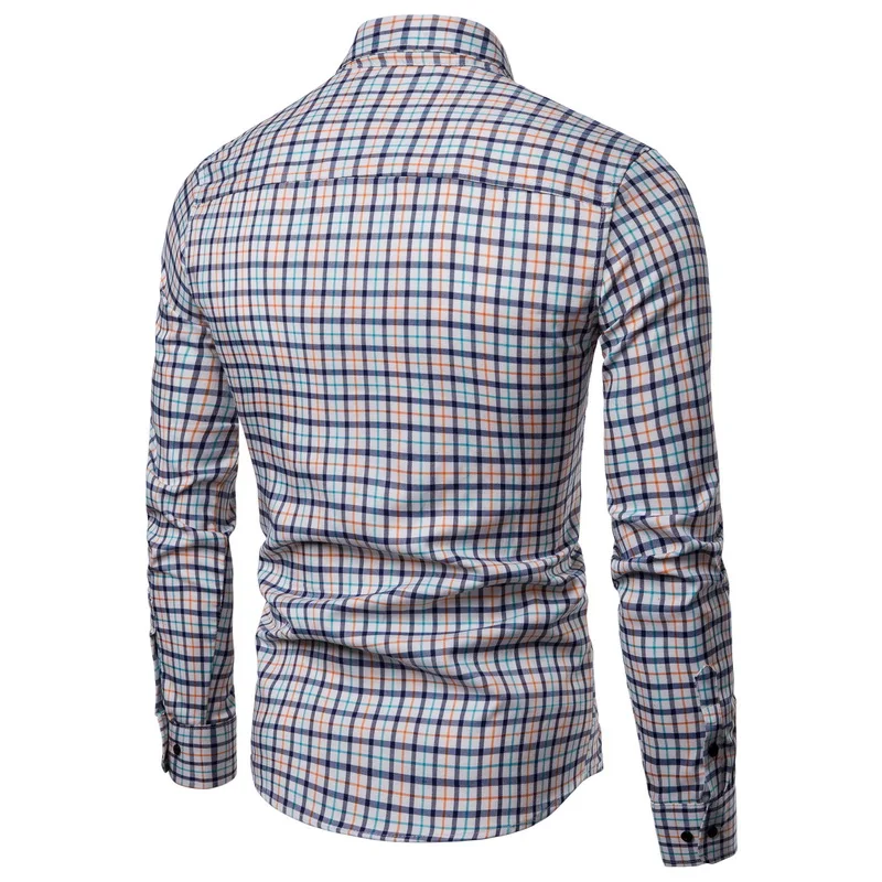 Drop Shipping Men Plaid Shirt Long Sleeve Shirts 2019 Fashion Casual Multi-Color Checkered Cotton Chemise Homme