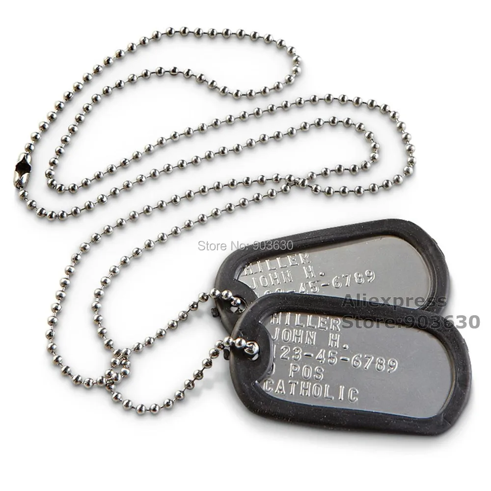 60cm Long Chain 10cm Short Chain 2pcs Dog Tag 2pcs Rubber Silence