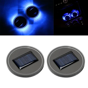 

2Pcs/Set Car Auto Anti-Slip Mat Waterproof Solar LED Light Lamp Cup Holder Bottle Drinks Mat Pad Light Motion Sensor Universal