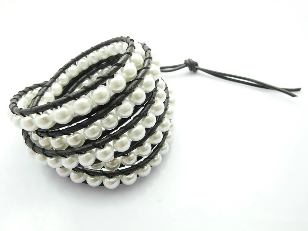 

New vintage style friendship weaving leather wrap Brazilian jewelry pearl bead bracelet adjusted size 1pcs/Lot