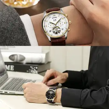 KINYUED Mechanical Watch Automatic Men Waterproof Skeleton Tourbillon Mens Wristwatch To Brand Calendar Relojes Hombre 2019