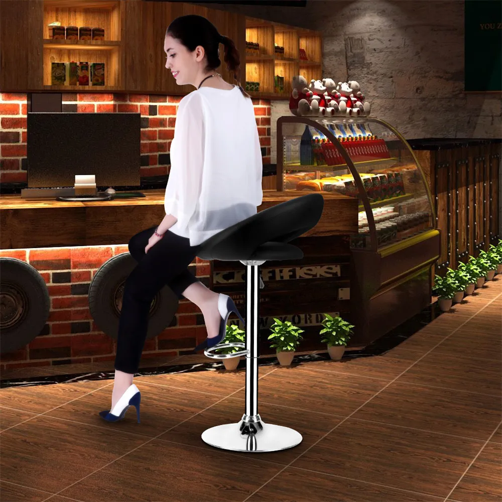 LANGRIA Set of 2 Gas Lift Height Adjustable Swivel Faux Leather Bar Stools Chairs with Crescent Shaped Backrest Bar Chairs36