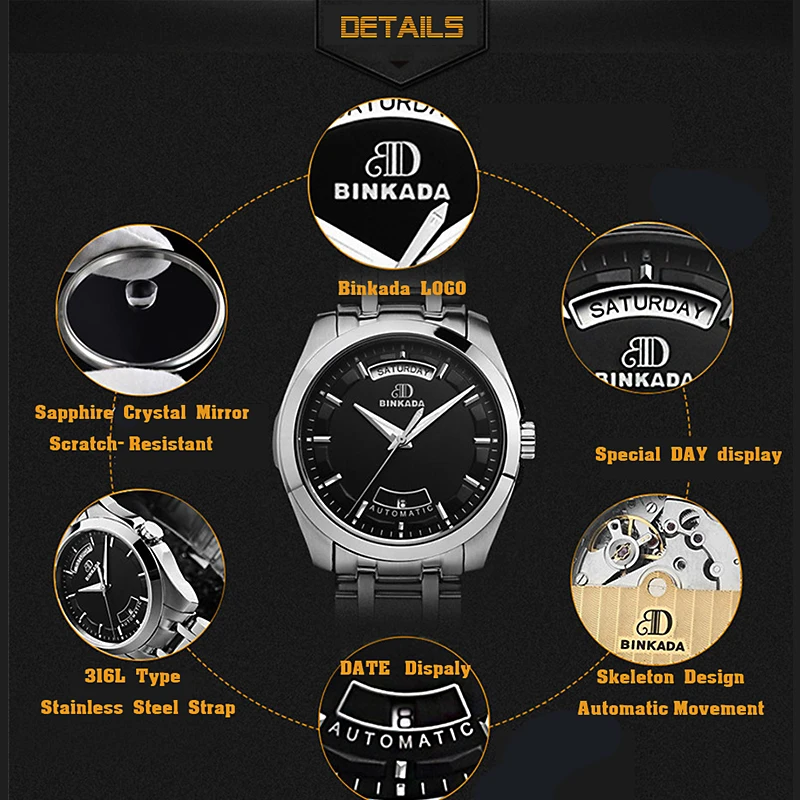 BINKADA الرجال الميكانيكية ووتش الأزياء الفاخرة العلامة التجارية عارضة رجل تقويم التلقائي ساعات متعددة الاستخدامات الرياضة الأعمال الساعات BINKADA الرجال الميكانيكية ووتش الأزياء الفاخرة العلامة التجارية عارضة رجل تقويم التلقائي ساعات متعددة الاستخدامات الرياضة الأعمال الساعات