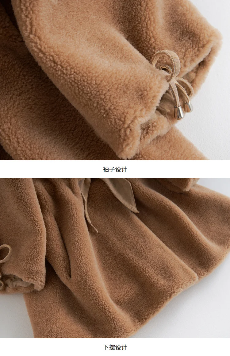 AYUNSUE Real Fur Coat Winter Woman Coats Korean Fashion Casual Midi Long Wool Hooded Jacket Elegant Ldies Outwear B18F23350