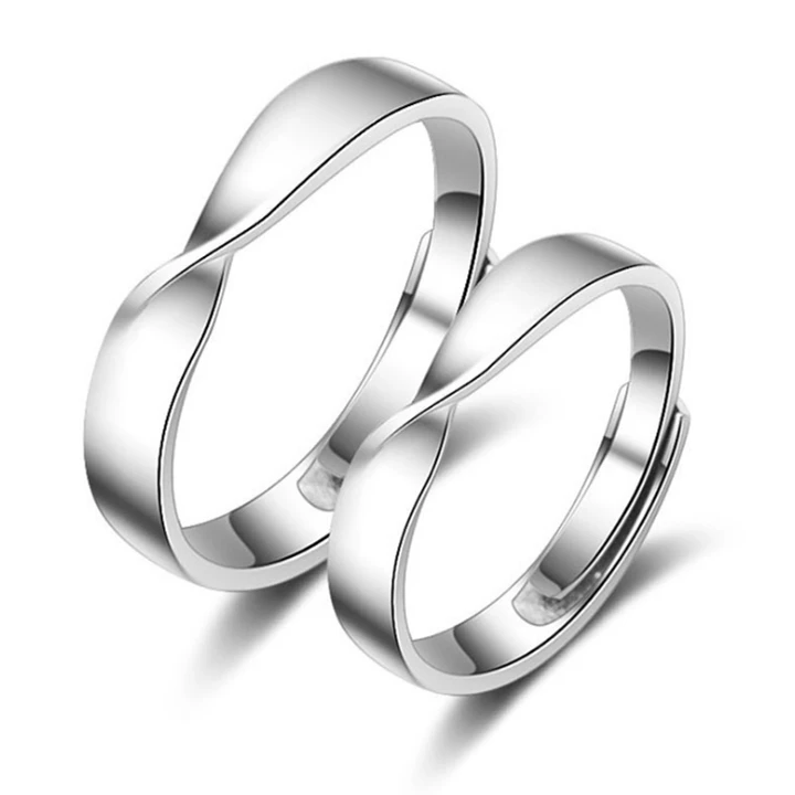 Роскошные серебряные ювелирные изделия влюбленных Пара Подарок на годовщину в виде колец Регулируемый Mobius Открытое кольцо Простые геометрические обручальные ювелирные изделия - Цвет основного камня: Couple