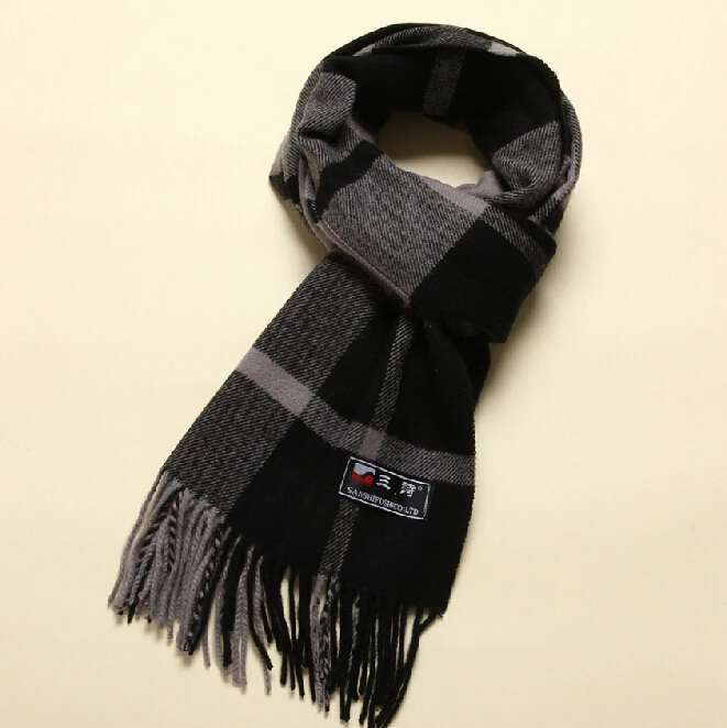2014 New Style Autumn And Winter Man Copy Wool Black Gray Rectangle Scarf Business Tassels Checked Scarves Cashmere Muffler man scarf Scarves