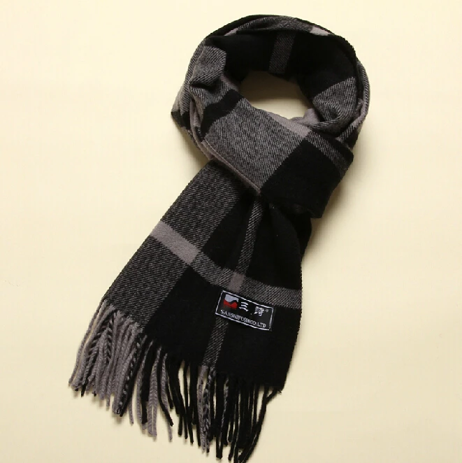 2014 New Style Autumn And Winter Man Copy Wool Black Gray Rectangle Scarf Business Tassels Checked Scarves Cashmere Muffler man scarf