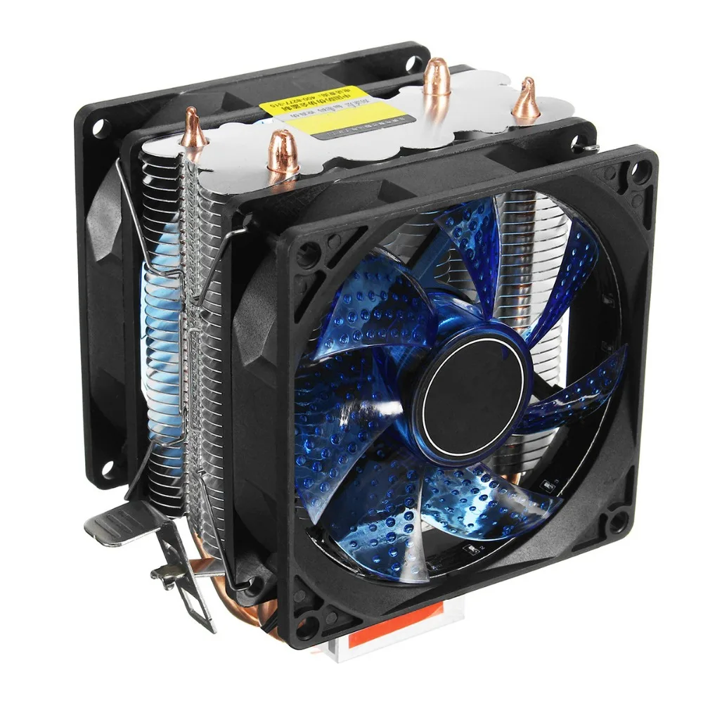 LED 2 الحرارة الأنابيب هادئة وحدة المعالجة المركزية برودة غرفة التبريد المزدوج مروحة ل LGA 1155 775 1156 ل AMD AM3 ل AM4 ryzen 12 V قوية مروحة