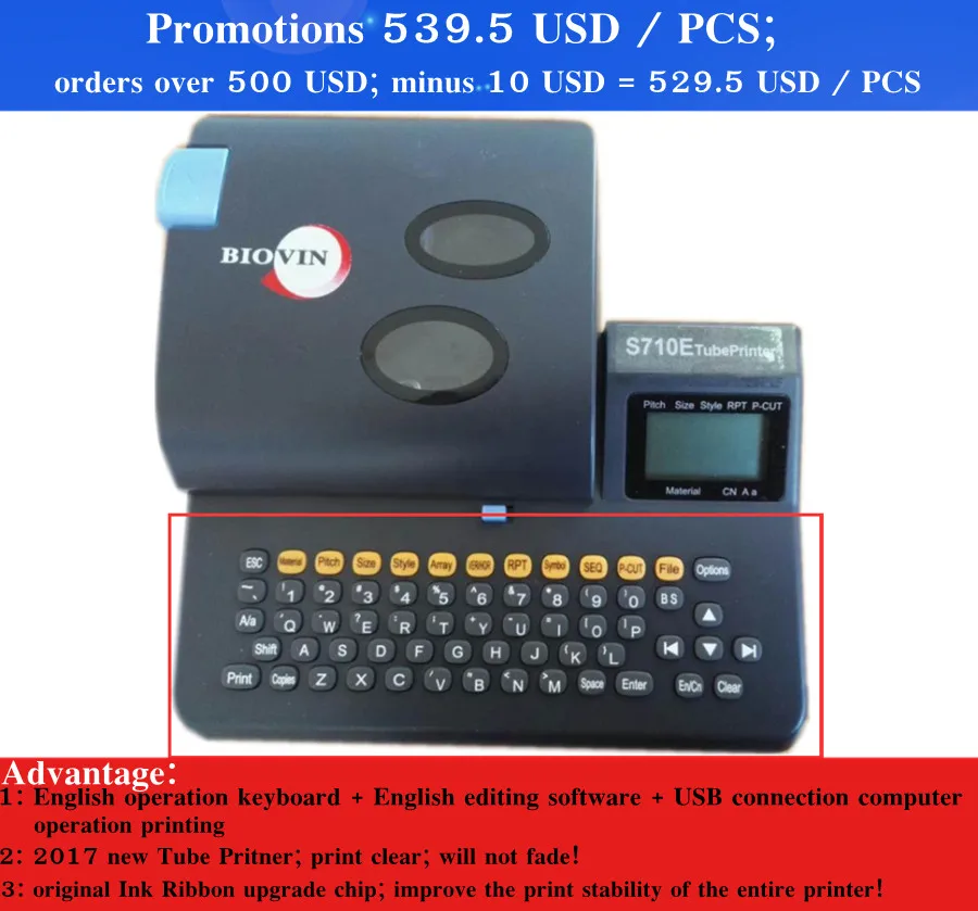 BIOVIN S710E Wire Marker Tube Printer Machine Ferrule Printing Machine