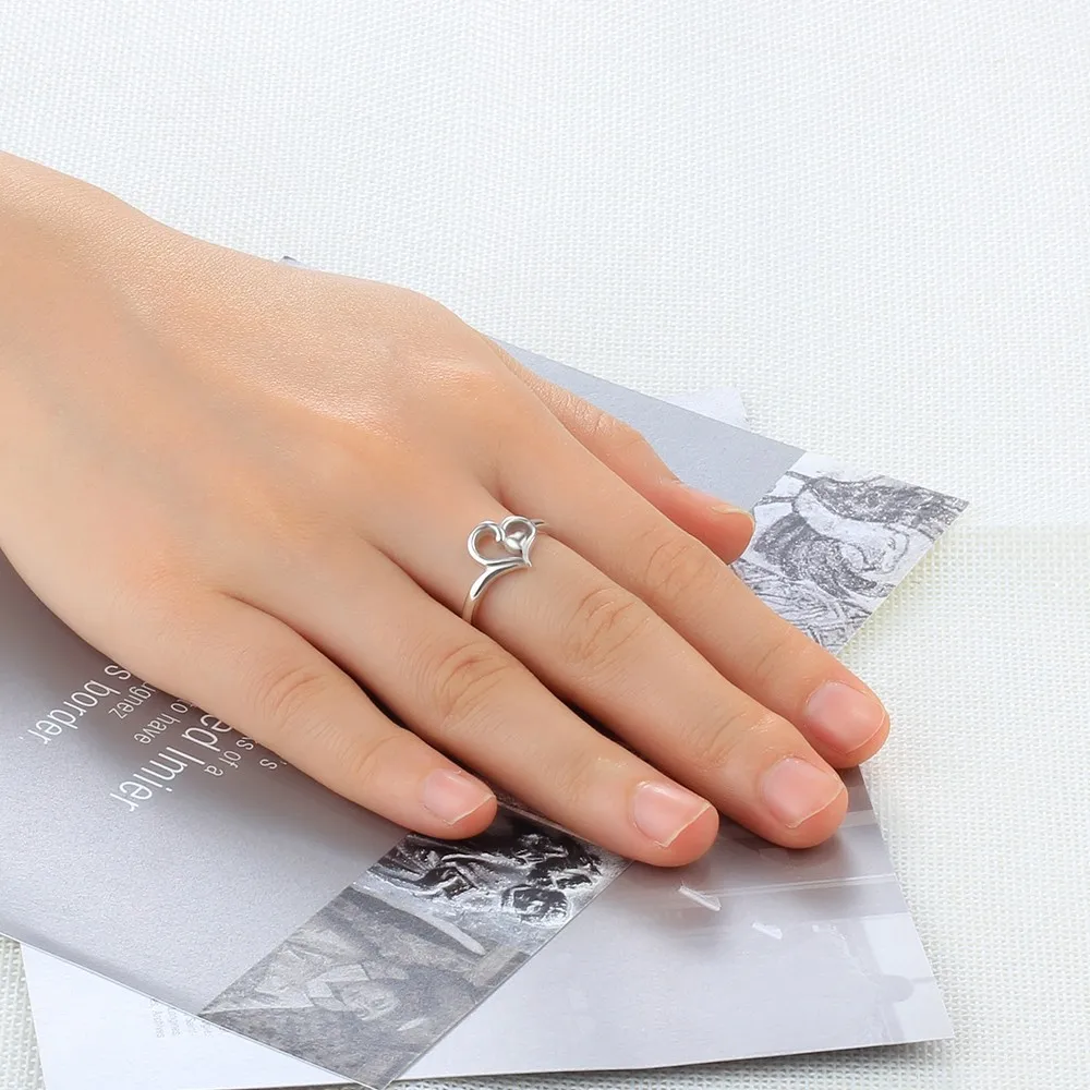 Fashion Heart & Heart Hollow Love Rings 925 Sterling Silver Female Ring For Women Party Jewelry Gift For Her (JewelOra RI102895)