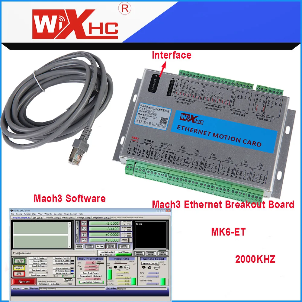 

6 Axis 2000Khz XHC CNC Ethernet Controller Card MACH3 Interface Breakout Board